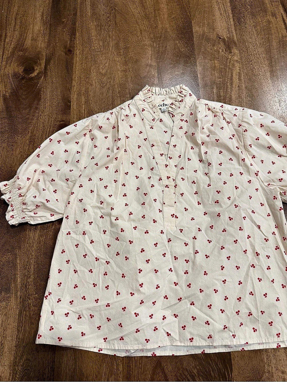 Eche Cherry Print Puff Sleeve Blouse in White